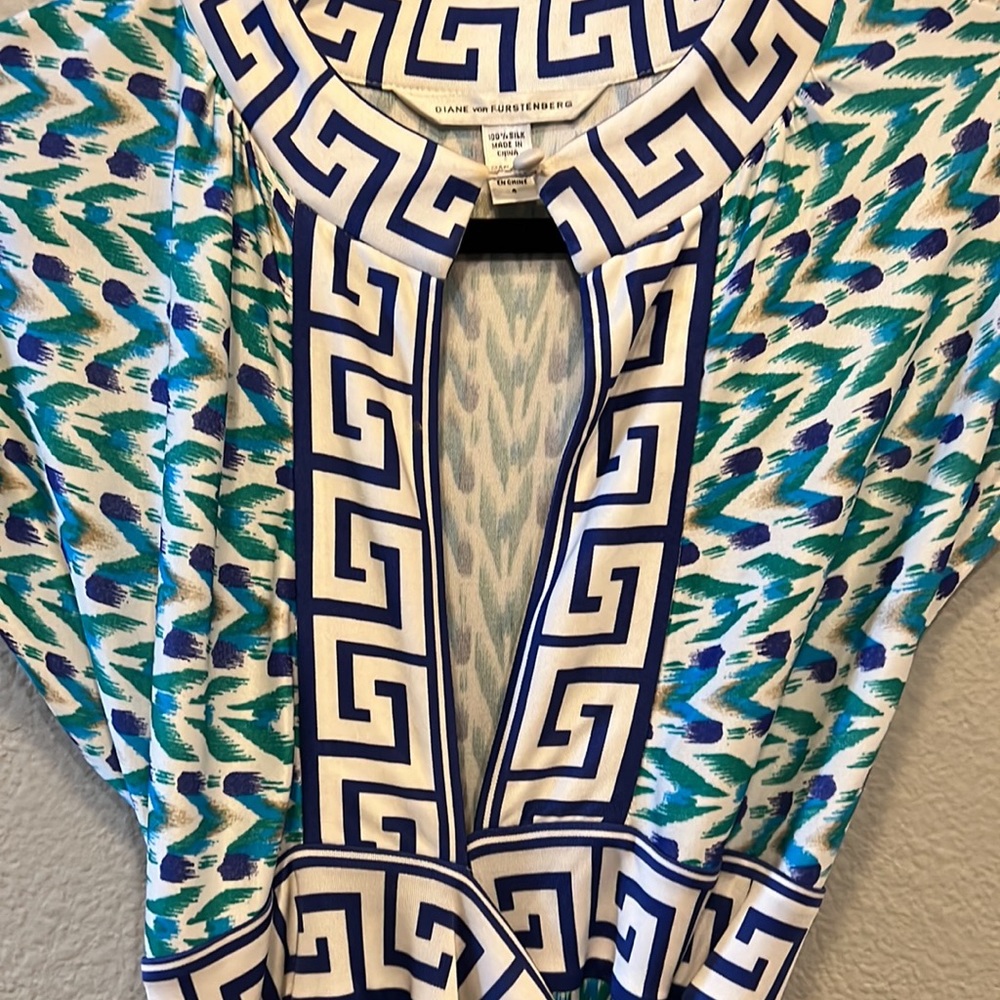 DVF Silk Ikat Wrap Dress with Greek Key Detail